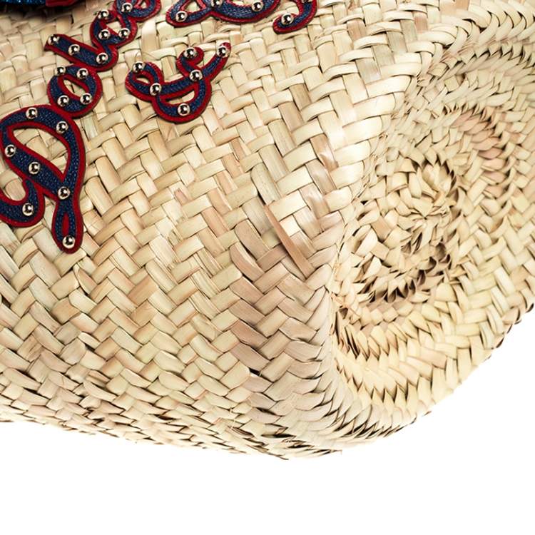 Pre Owned Dolce & Gabbana Beige Woven Raffia Kendra Bucket Bag