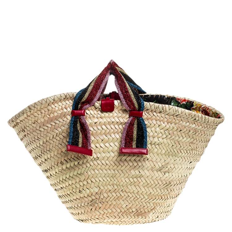 Pre Owned Dolce & Gabbana Beige Woven Raffia Kendra Bucket Bag