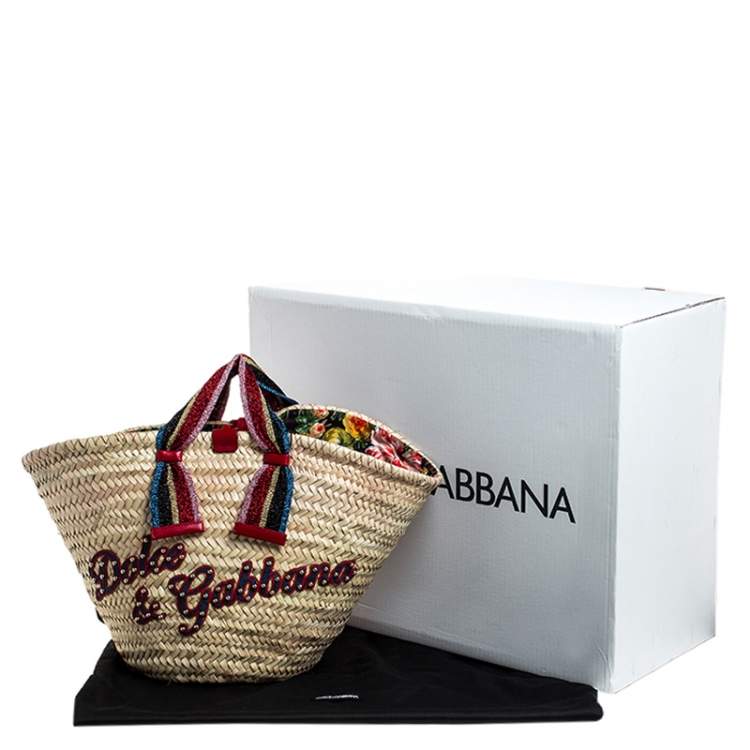 Pre Owned Dolce & Gabbana Beige Woven Raffia Kendra Bucket Bag