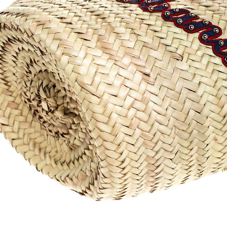 Pre Owned Dolce & Gabbana Beige Woven Raffia Kendra Bucket Bag