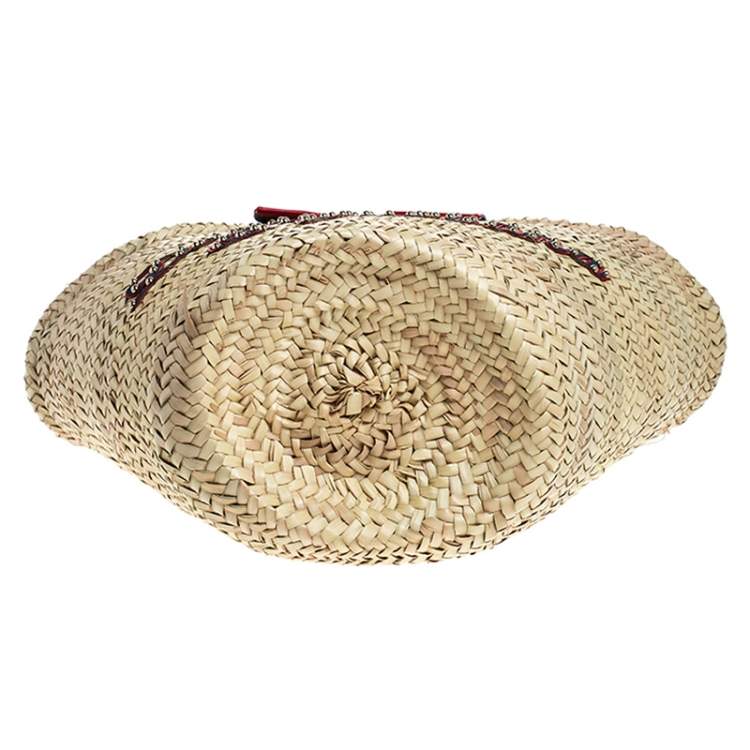 Pre Owned Dolce & Gabbana Beige Woven Raffia Kendra Bucket Bag