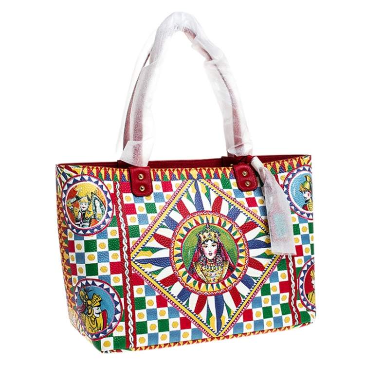 Pre Owned Dolce & Gabbana Multicolore Sicilian Carretto Leather Beatrice Shopper Tote