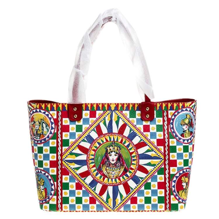 Pre Owned Dolce & Gabbana Multicolore Sicilian Carretto Leather Beatrice Shopper Tote