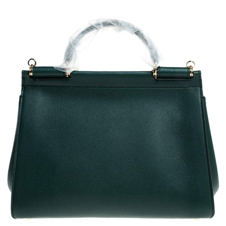 Pre Owned Dolce & Gabbana Green Smooth Leather Large Miss Sicily Top Handle Bag