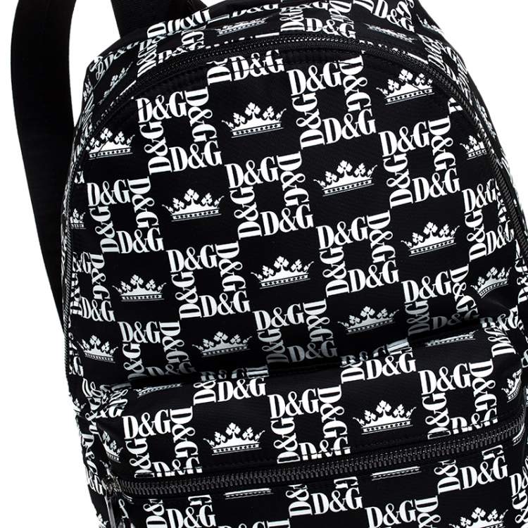 Pre Owned Dolce & Gabbana Black/White Logo Printed Nylon Backpack