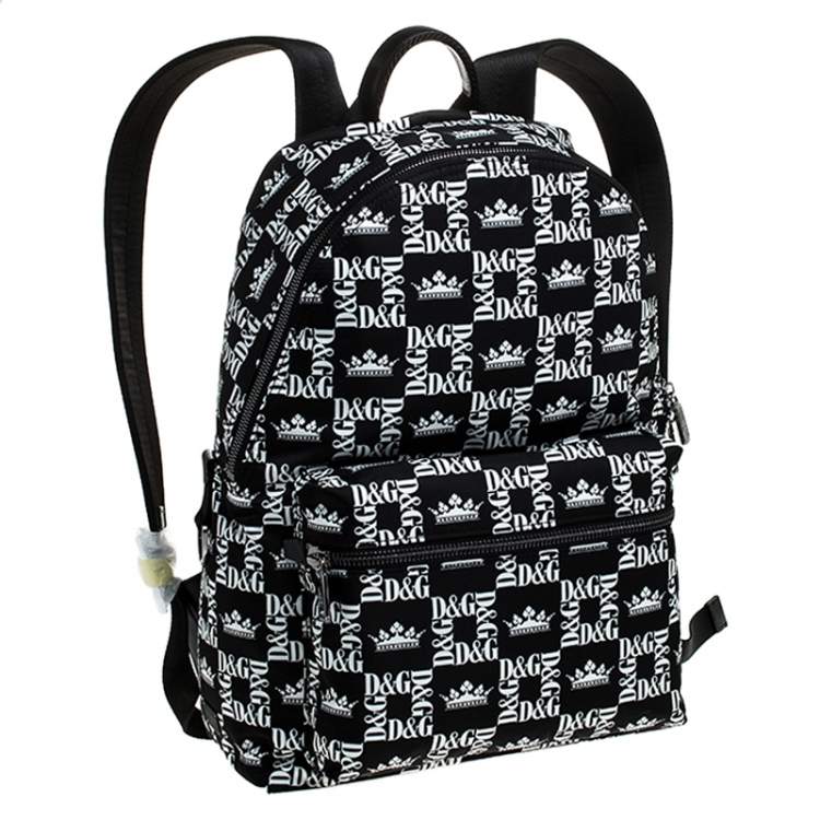 Pre Owned Dolce & Gabbana Black/White Logo Printed Nylon Backpack