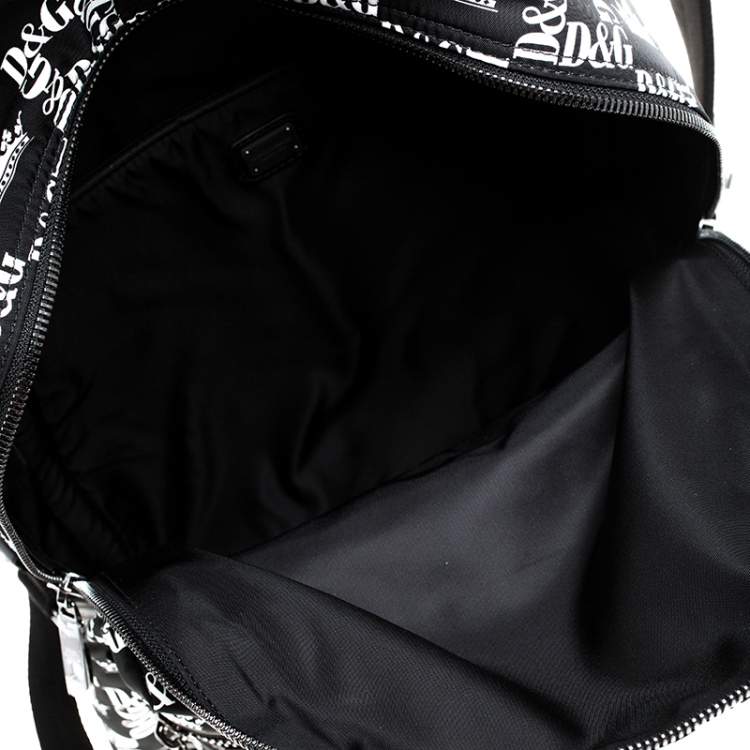 Pre Owned Dolce & Gabbana Black/White Logo Printed Nylon Backpack