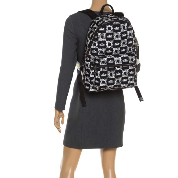 Pre Owned Dolce & Gabbana Black/White Logo Printed Nylon Backpack