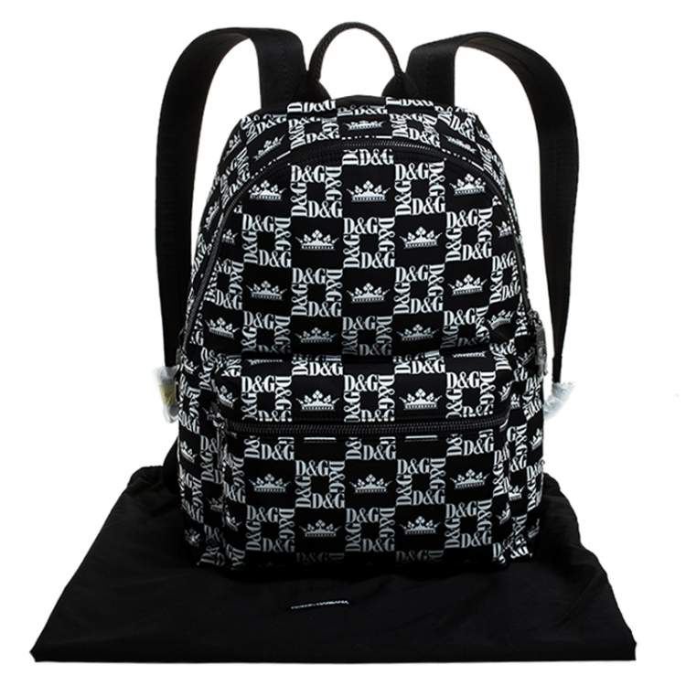 Pre Owned Dolce & Gabbana Black/White Logo Printed Nylon Backpack