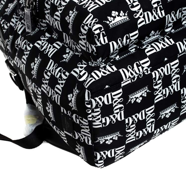 Pre Owned Dolce & Gabbana Black/White Logo Printed Nylon Backpack