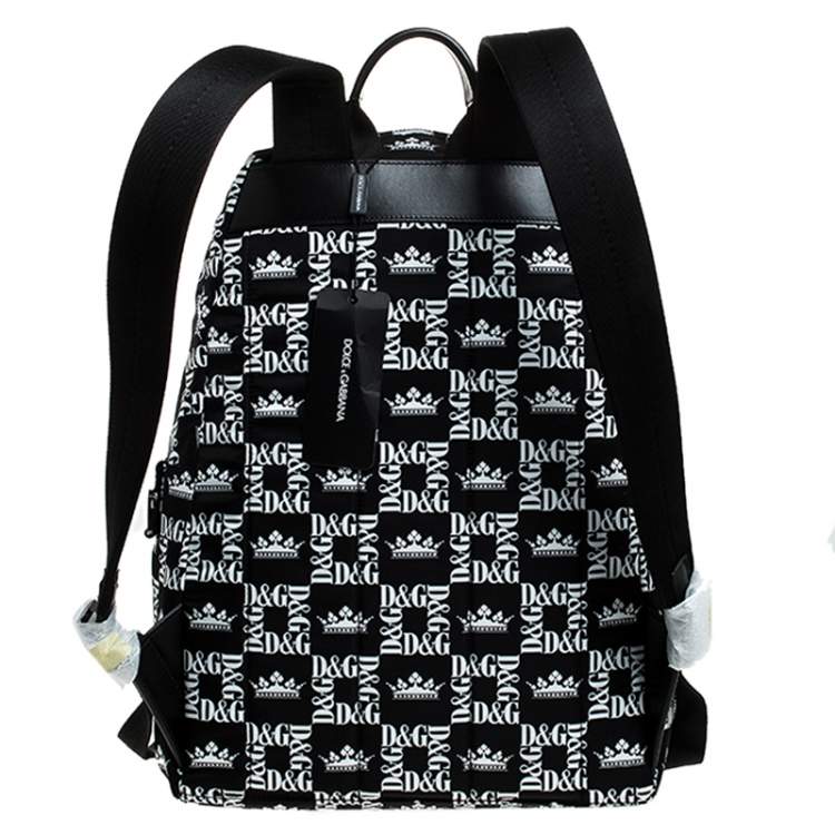 Pre Owned Dolce & Gabbana Black/White Logo Printed Nylon Backpack