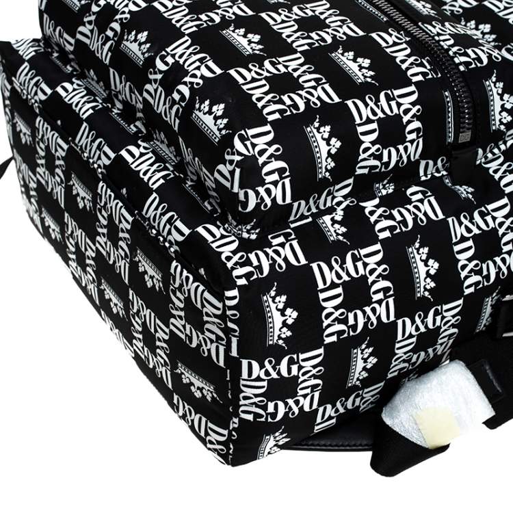 Pre Owned Dolce & Gabbana Black/White Logo Printed Nylon Backpack