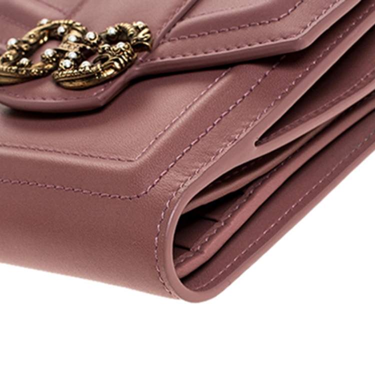 Pre Owned Dolce & Gabbana Old Rose Leather DG Amore Compact Wallet