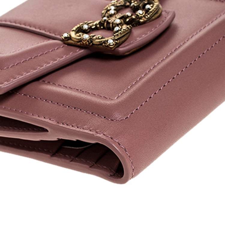 Pre Owned Dolce & Gabbana Old Rose Leather DG Amore Compact Wallet