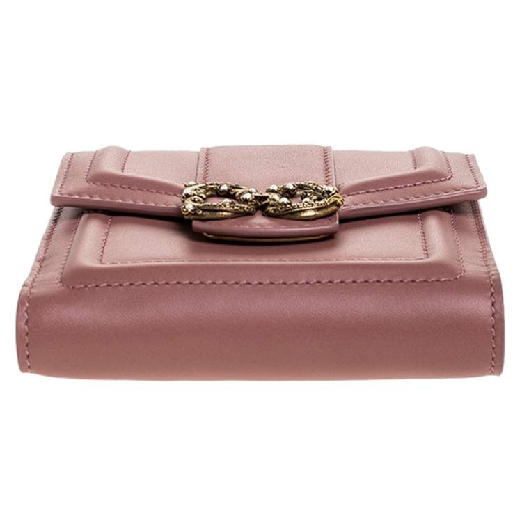 Pre Owned Dolce & Gabbana Old Rose Leather DG Amore Compact Wallet