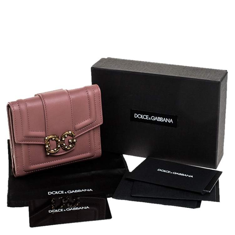Pre Owned Dolce & Gabbana Old Rose Leather DG Amore Compact Wallet