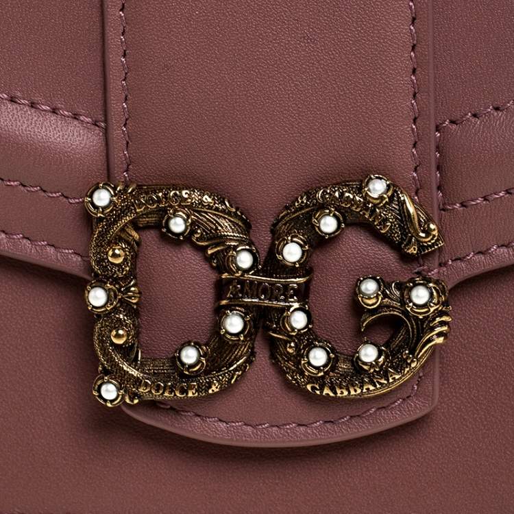 Pre Owned Dolce & Gabbana Old Rose Leather DG Amore Compact Wallet