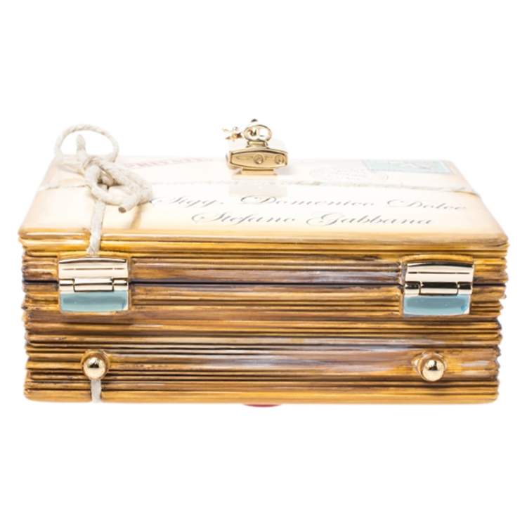 Pre Owned Dolce & Gabbana Multicolor Snakeskin and Plastic Inlaid Wood Top Handle Box Bag