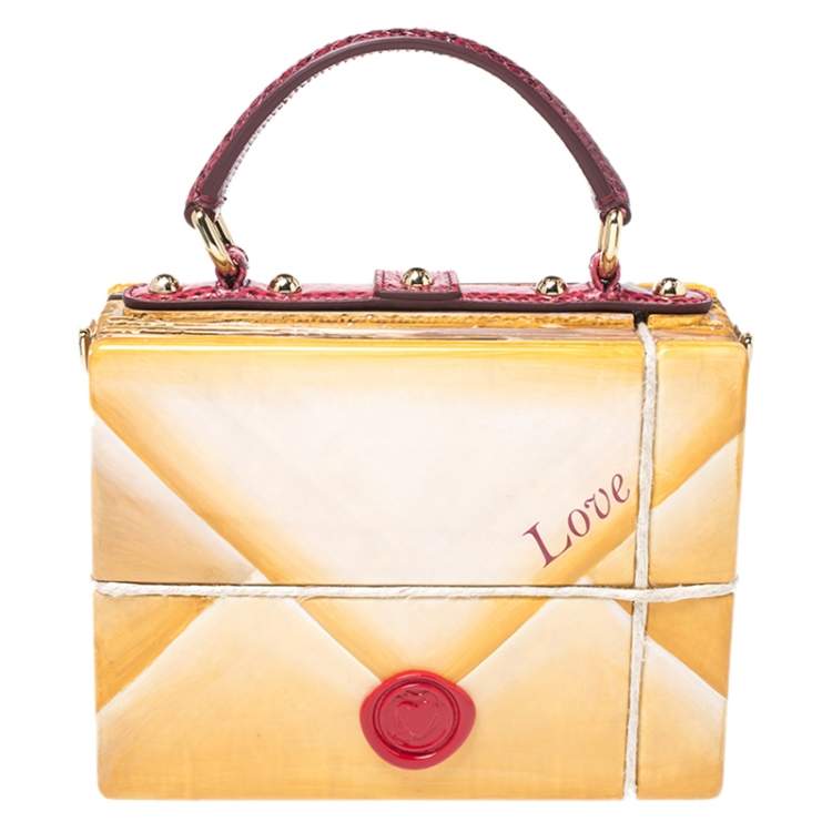 Pre Owned Dolce & Gabbana Multicolor Snakeskin and Plastic Inlaid Wood Top Handle Box Bag