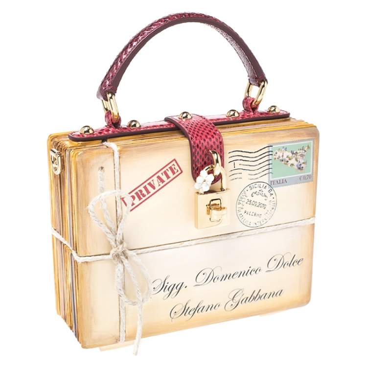 Pre Owned Dolce & Gabbana Multicolor Snakeskin and Plastic Inlaid Wood Top Handle Box Bag