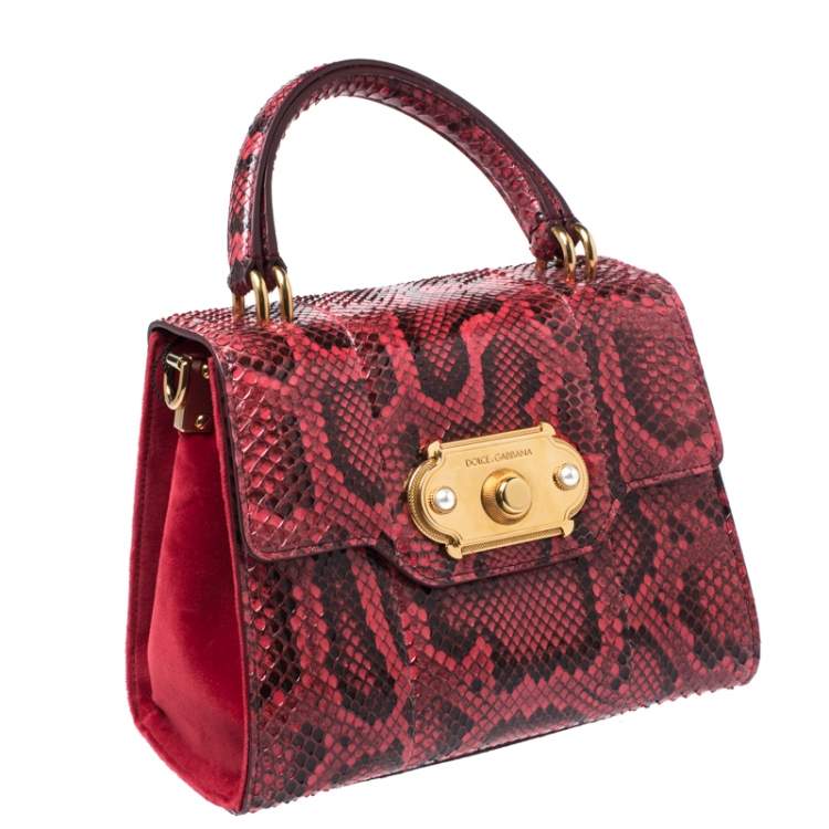 Pre Owned Dolce & Gabbana Red Python and Velvet Welcome Top Handle Bag