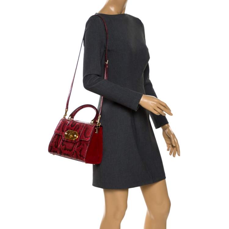 Pre Owned Dolce & Gabbana Red Python and Velvet Welcome Top Handle Bag