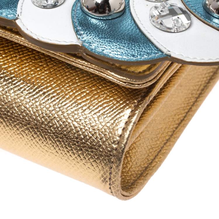 Pre Owned Dolce & Gabbana Gold Leather The Lovers Evening Chain Clutch