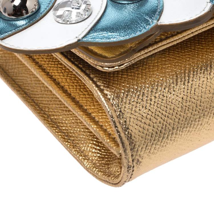 Pre Owned Dolce & Gabbana Gold Leather The Lovers Evening Chain Clutch