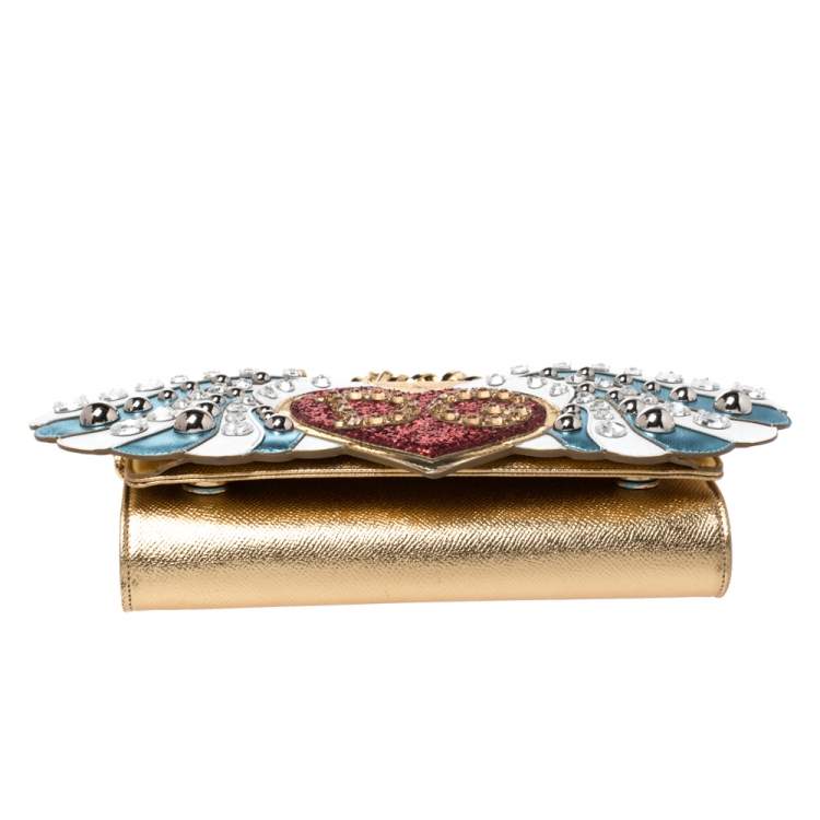 Pre Owned Dolce & Gabbana Gold Leather The Lovers Evening Chain Clutch