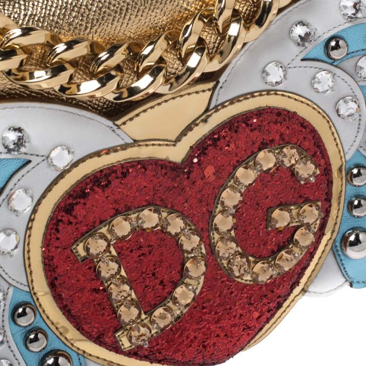 Pre Owned Dolce & Gabbana Gold Leather The Lovers Evening Chain Clutch