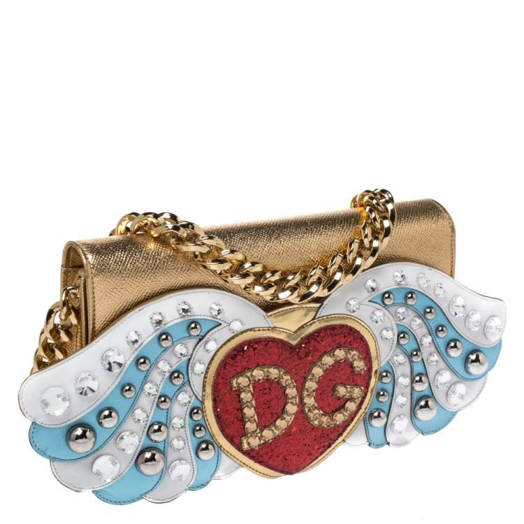Pre Owned Dolce & Gabbana Gold Leather The Lovers Evening Chain Clutch