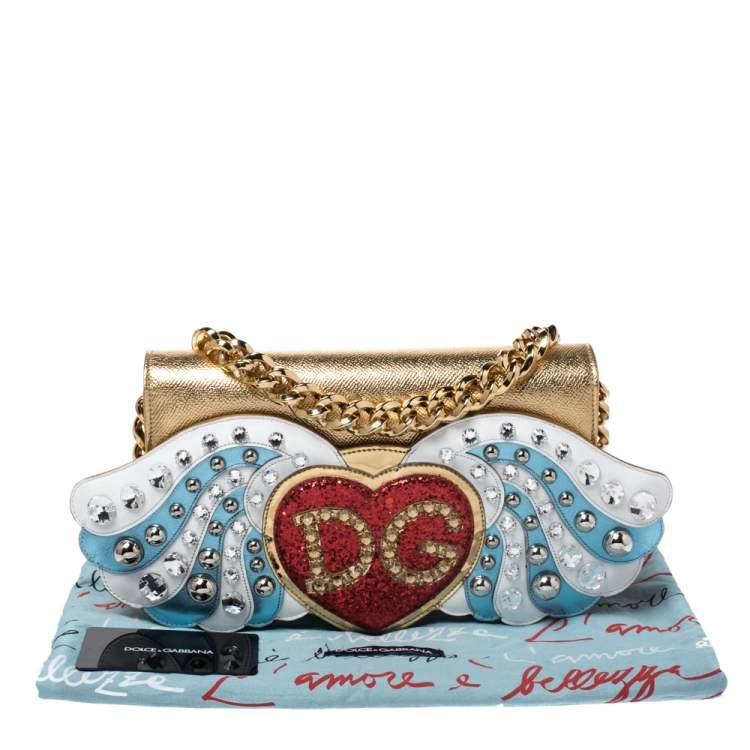 Pre Owned Dolce & Gabbana Gold Leather The Lovers Evening Chain Clutch