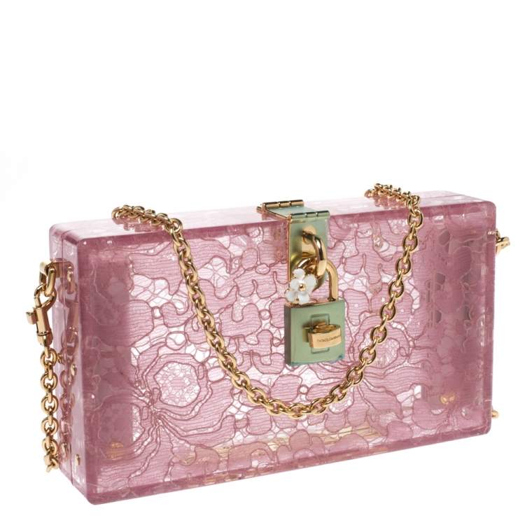 Pre Owned Dolce & Gabbana Pink Acrylic Lace Dolce Box Bag