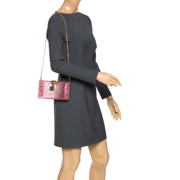 Pre Owned Dolce & Gabbana Pink Acrylic Lace Dolce Box Bag