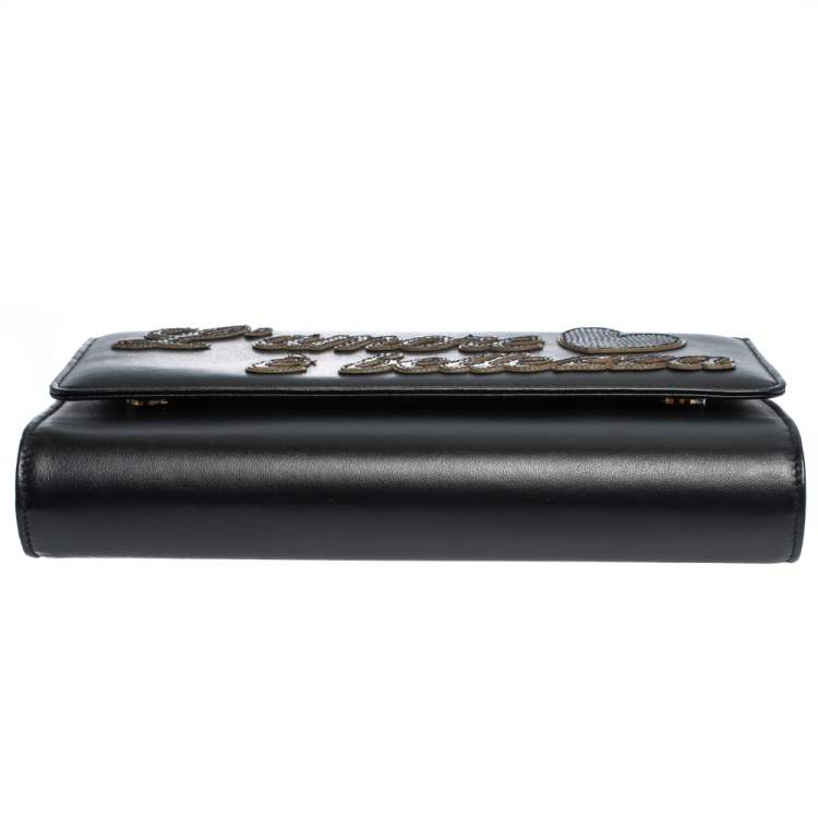 Pre Owned Dolce & Gabbana Black Leather L'amore è Bellezza Chain Clutch