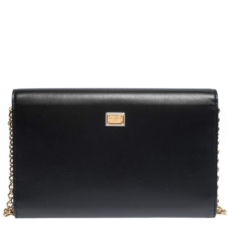 Pre Owned Dolce & Gabbana Black Leather L'amore è Bellezza Chain Clutch