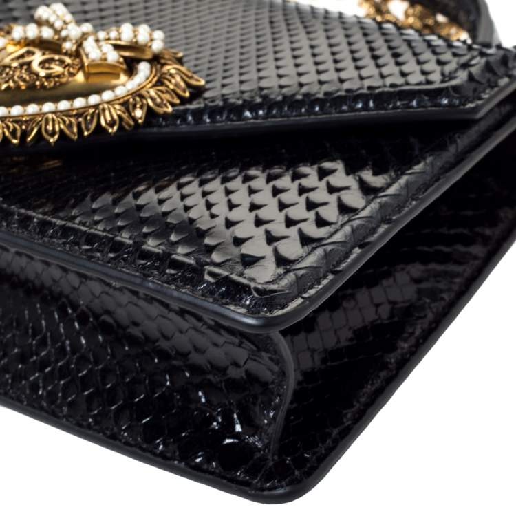 Pre Owned Dolce & Gabbana Black Python Small Devotion Top Handle Bag