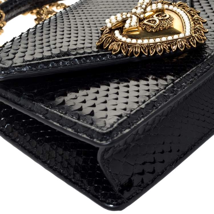 Pre Owned Dolce & Gabbana Black Python Small Devotion Top Handle Bag