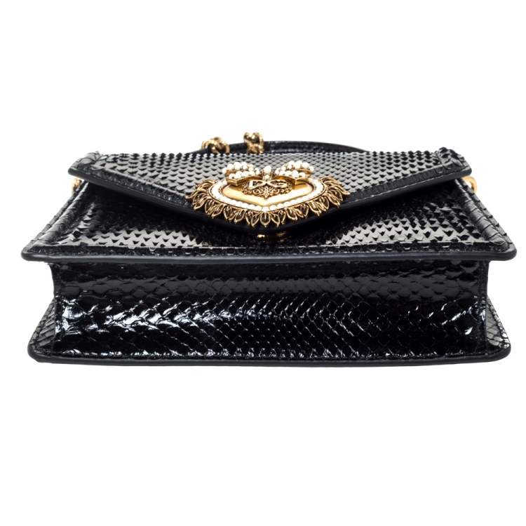 Pre Owned Dolce & Gabbana Black Python Small Devotion Top Handle Bag