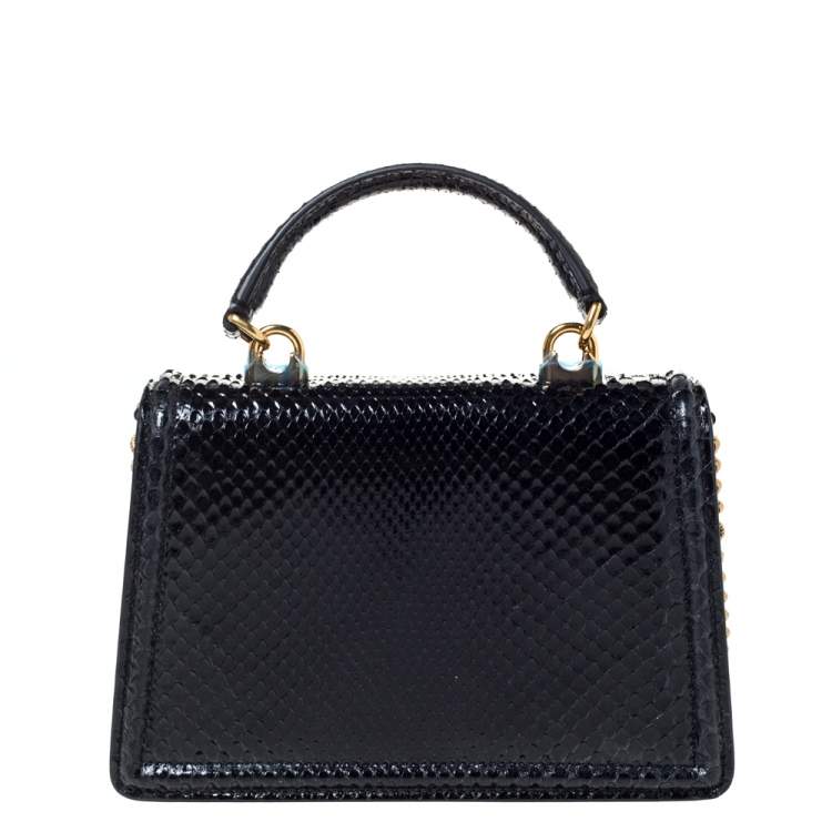 Pre Owned Dolce & Gabbana Black Python Small Devotion Top Handle Bag