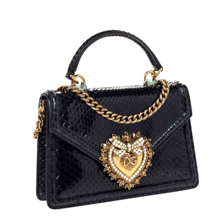 Pre Owned Dolce & Gabbana Black Python Small Devotion Top Handle Bag