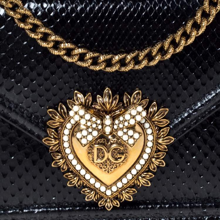 Pre Owned Dolce & Gabbana Black Python Small Devotion Top Handle Bag