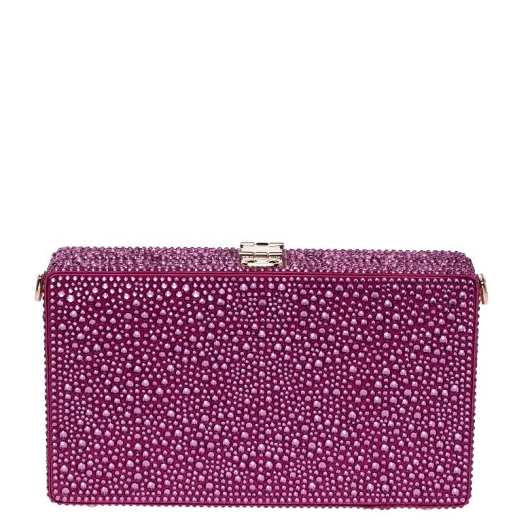 Pre Owned Dolce & Gabbana Pink Crystal Embellished Satin Box Bag