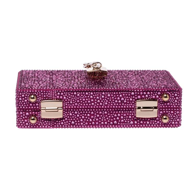 Pre Owned Dolce & Gabbana Pink Crystal Embellished Satin Box Bag