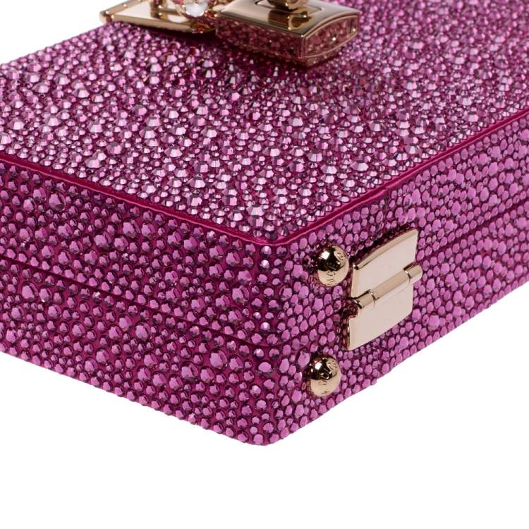 Pre Owned Dolce & Gabbana Pink Crystal Embellished Satin Box Bag