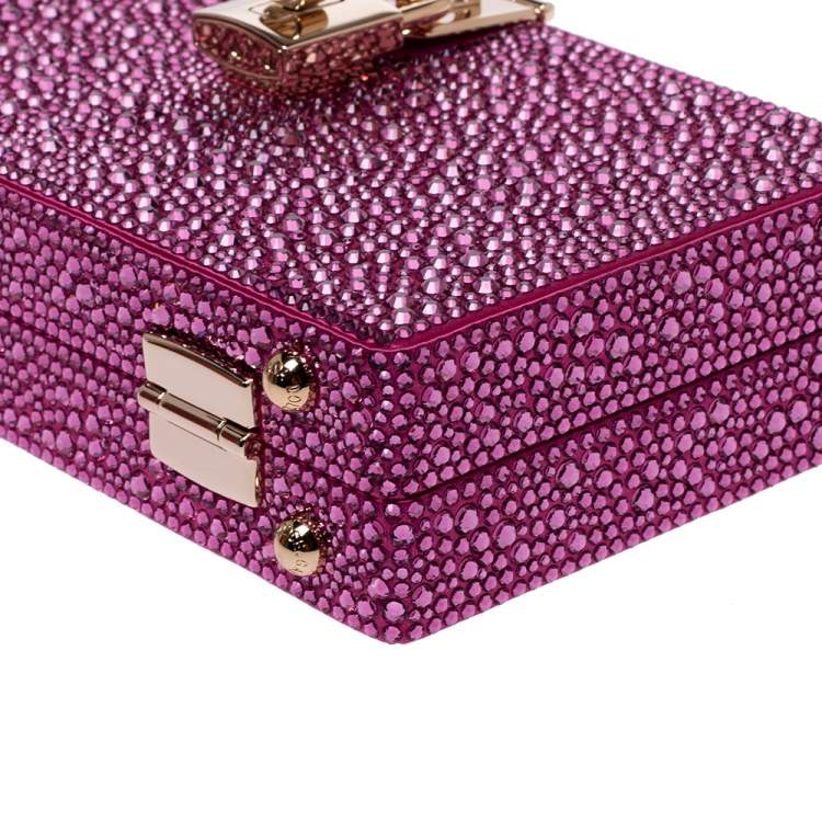 Pre Owned Dolce & Gabbana Pink Crystal Embellished Satin Box Bag