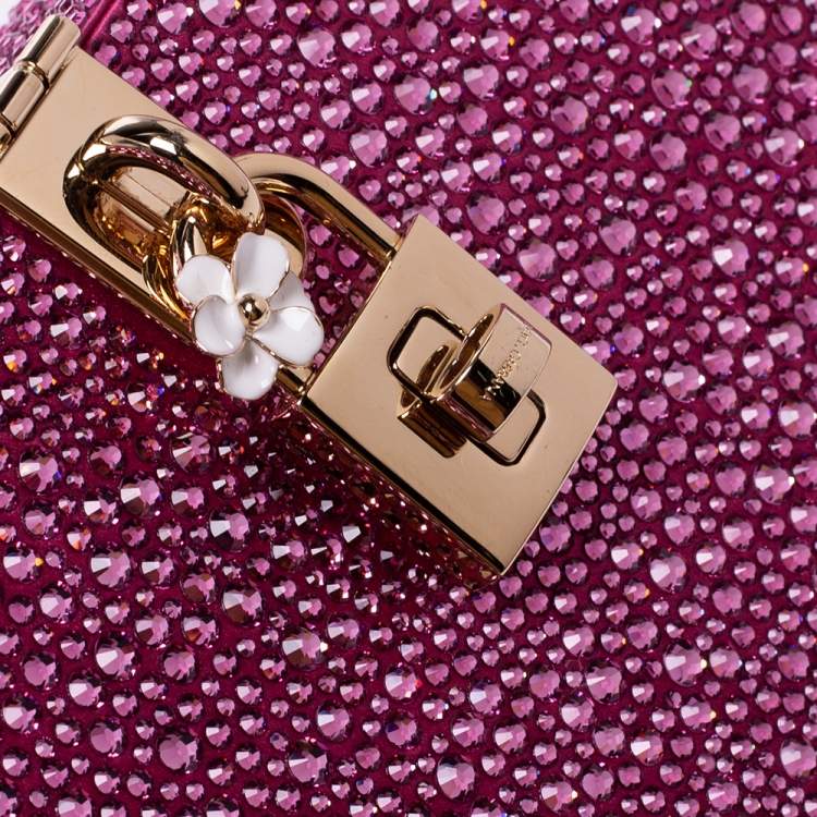 Pre Owned Dolce & Gabbana Pink Crystal Embellished Satin Box Bag