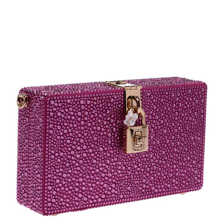 Pre Owned Dolce & Gabbana Pink Crystal Embellished Satin Box Bag