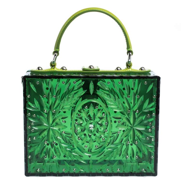 Pre Owned Dolce & Gabbana Green Acrylic and Patent Leather Cinderella Dolce Box Top Handle Bag