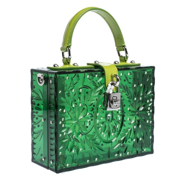 Pre Owned Dolce & Gabbana Green Acrylic and Patent Leather Cinderella Dolce Box Top Handle Bag